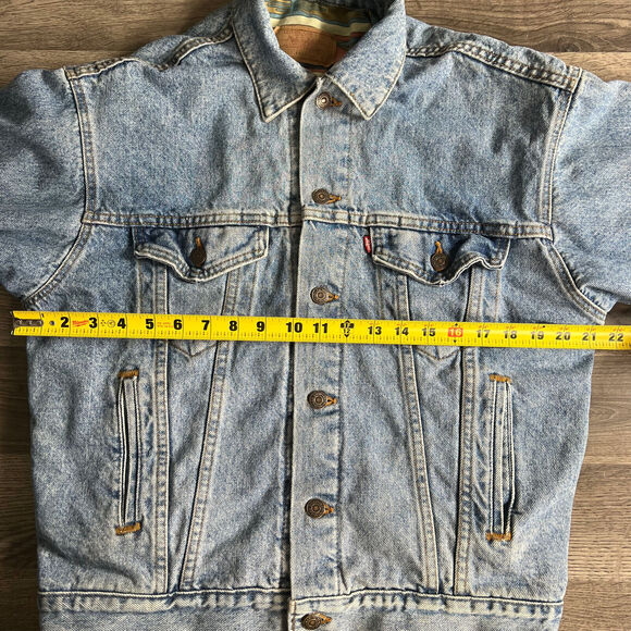 VTG Levi's Trucker Jacket Men's Small Aztec Southwest Lined Blue Denim Jean 1990 - Picture 14 of 16